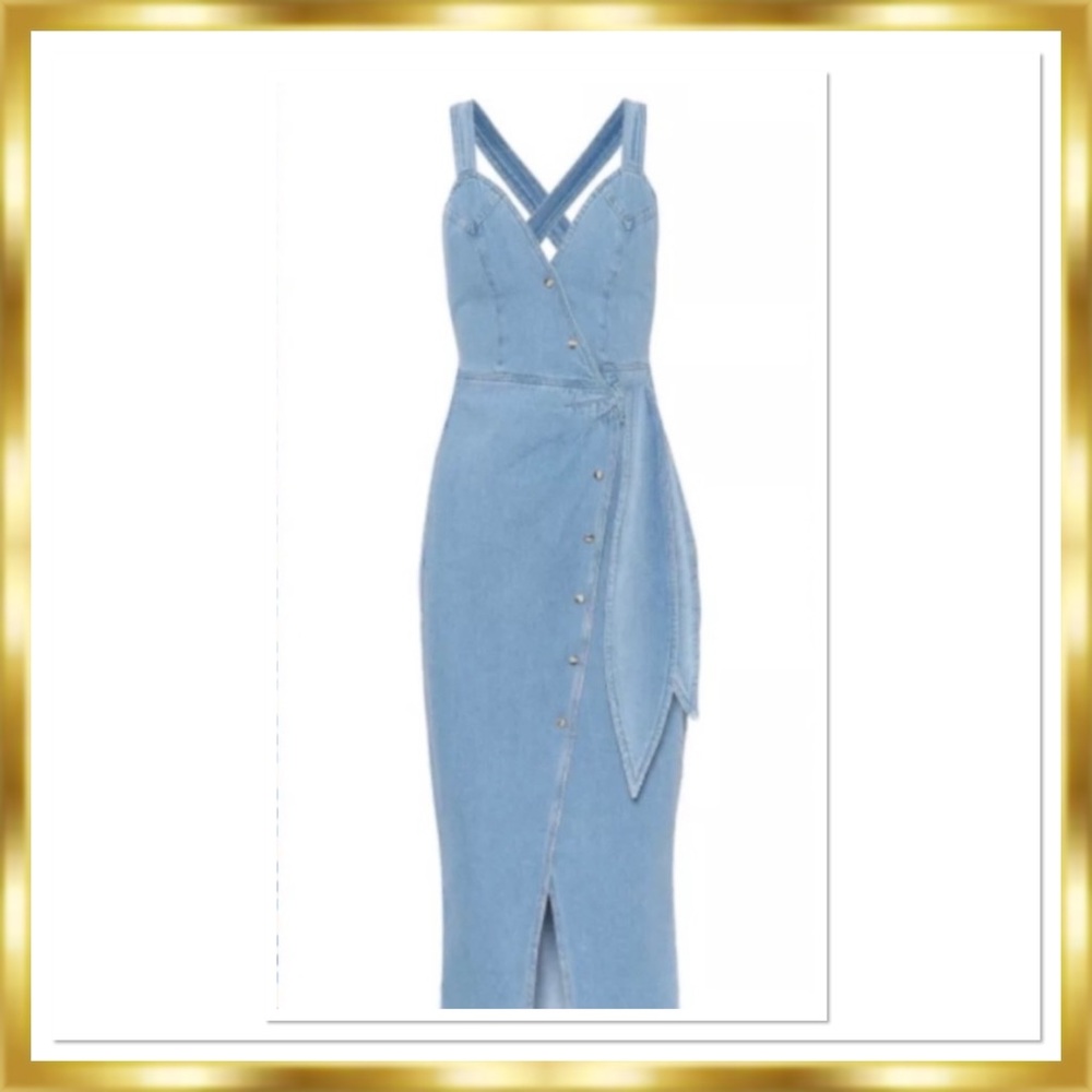 Nanushka Santel Denim Tie-Waist Button Front Wrap Dress XS